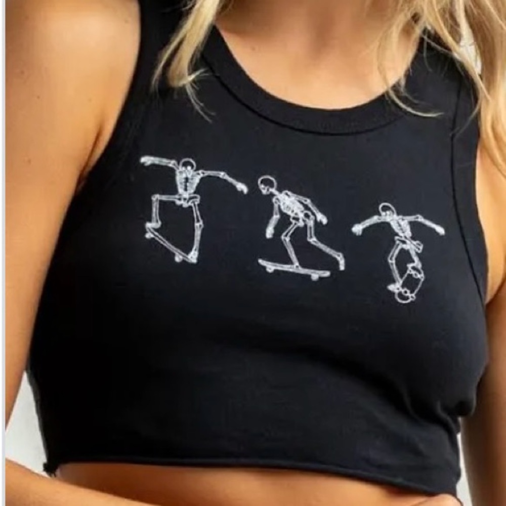 Full Tilt Crop Top Size Small. Skater Skeletons